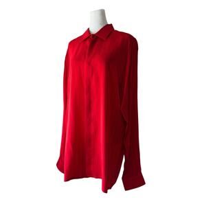 Vintage ‘90s Michel Armani 100% Silk Red & Black Pinstripe Long Sleeve Blouse